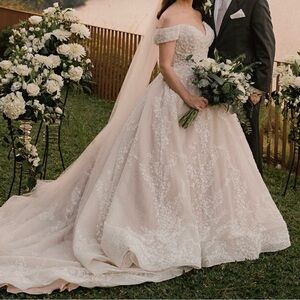 A-Line Wedding Gown Off Shoulder with Pearls from Allure Bridal and veil